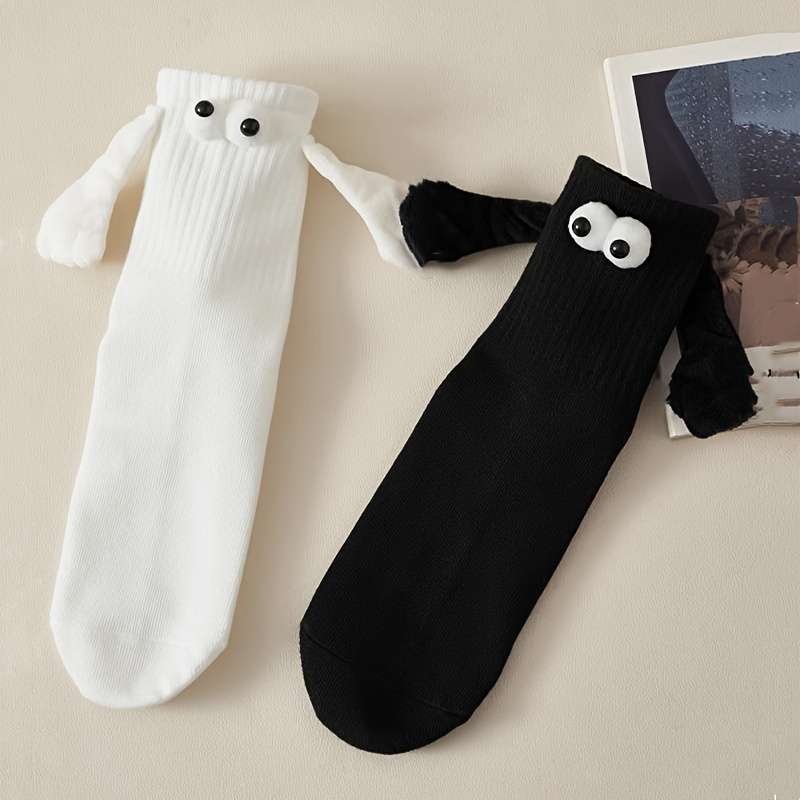 2 Pairs Black And White One Size High Elastic Socks