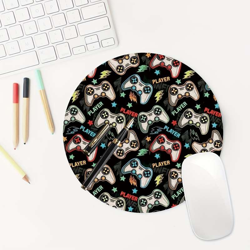 1pc Gamepad Design Round Mouse Pad Non-Slip Rubber Base Perfect for Gamers Office Us