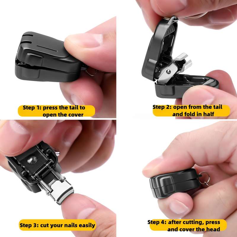 1pc Modern Stainless Steel Nail Clipper with Nail File Straight Blade Portable Clip-On Design
