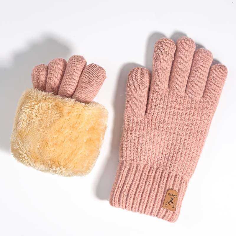 1 Pair Beige Color Warm Gloves