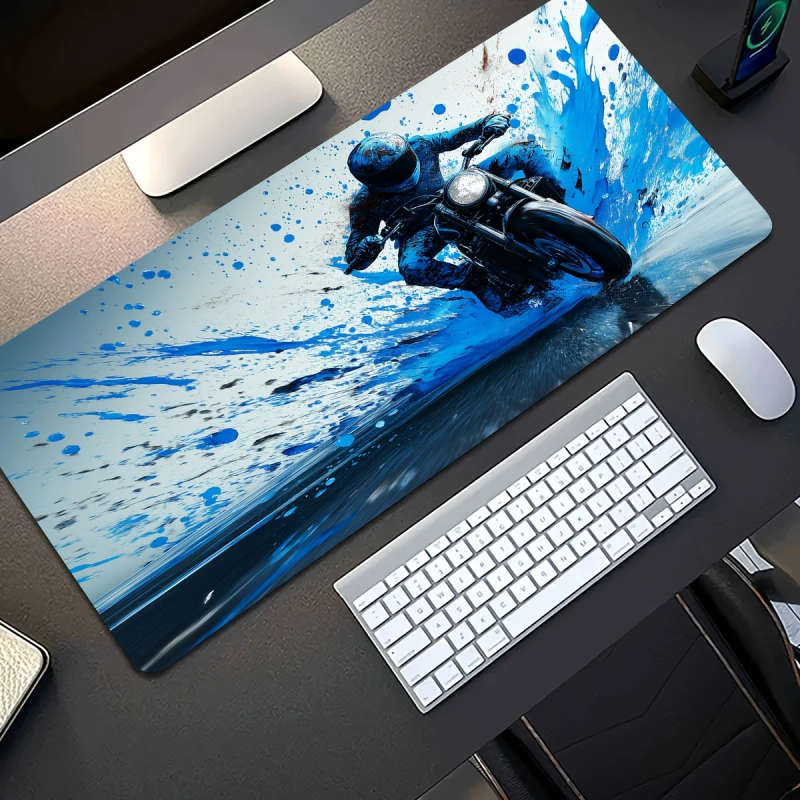 1pc 30x80cm Gaming Mouse Pad with Dynamic Blue Motorcycle Splash Design