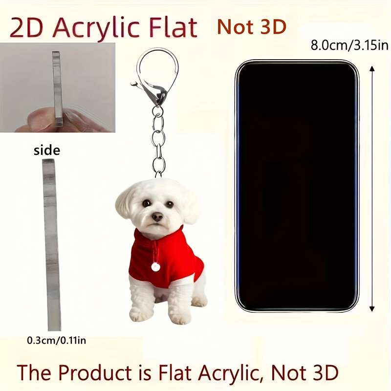 1pc 2D Flat  Acrylic Flat Bichon Frise Keychain Adorable Dog Sweater Design Perfect for Bags Car Key