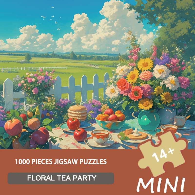 1000pcs Floral Tea Party Jigsaw Puzzle Vintage Botanical Tableau with Hand-Painted
