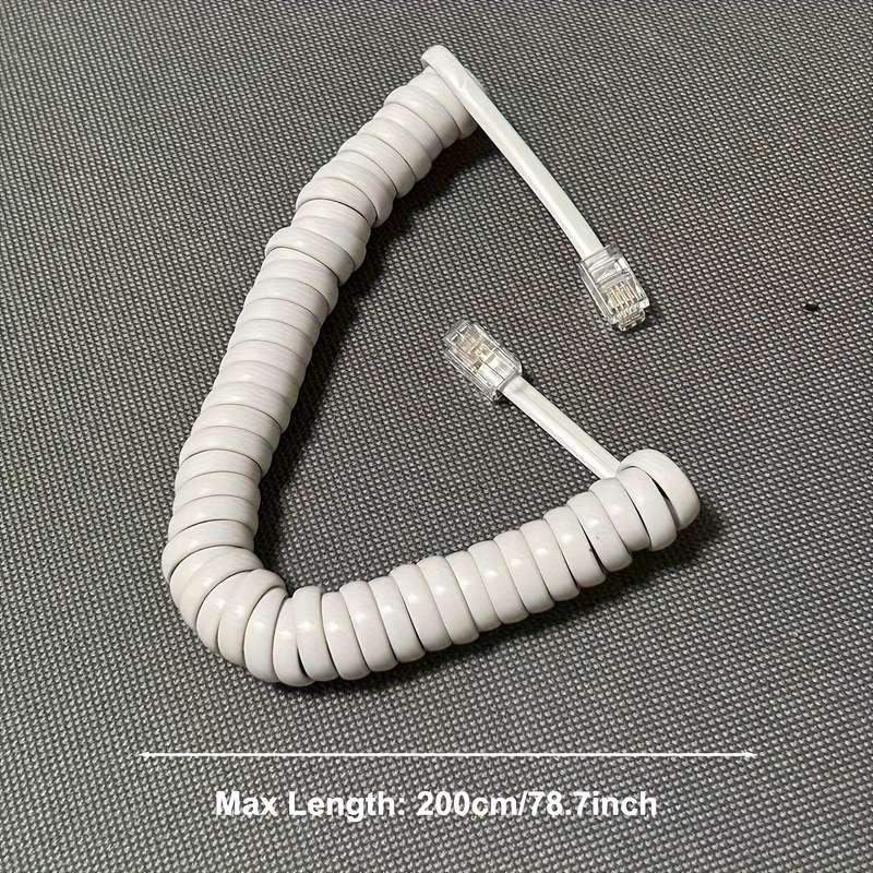 1pc FlexiMax 2-Meter Single-Line Telephone Receiver Coiled Cable 4P4C Connector Durable Plast