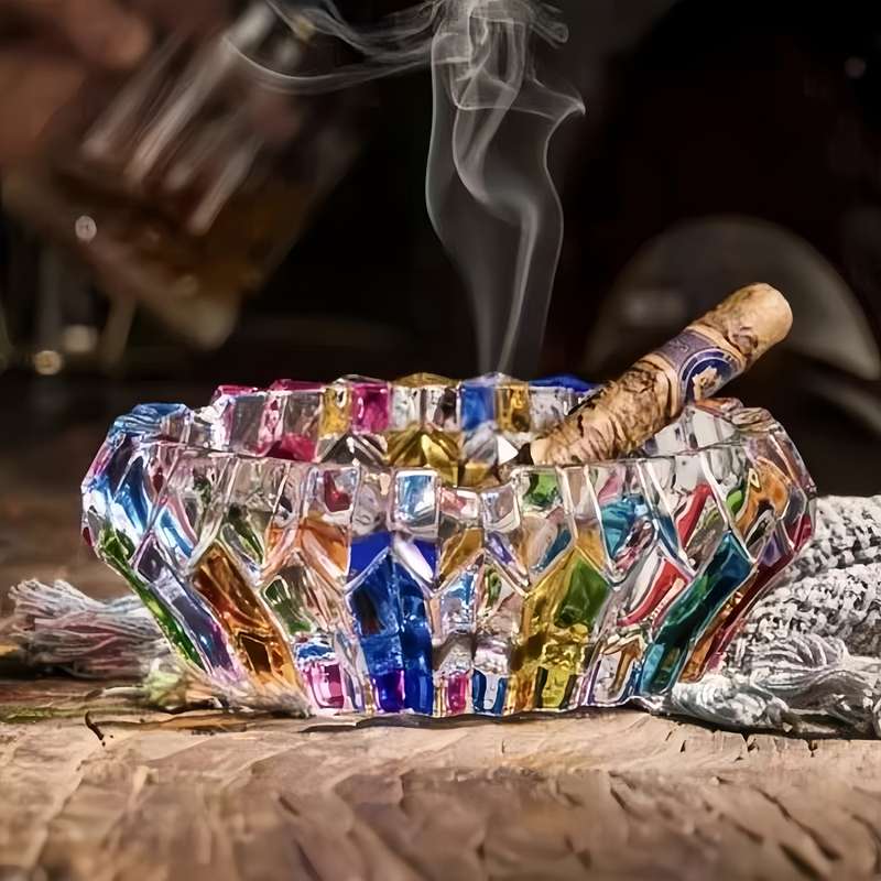 1pc Elegant Glass Ashtray Round Colorful Design for Home and Office Decor Perfect for Living