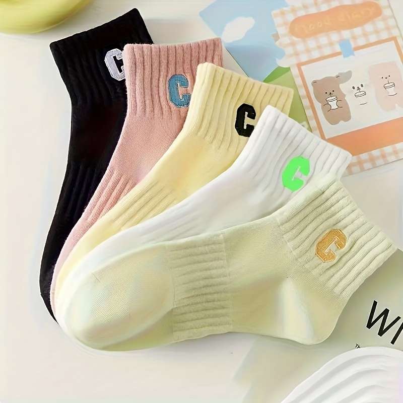 5 Pairs Of Mixed Colors Asian One Size High Elastic Socks