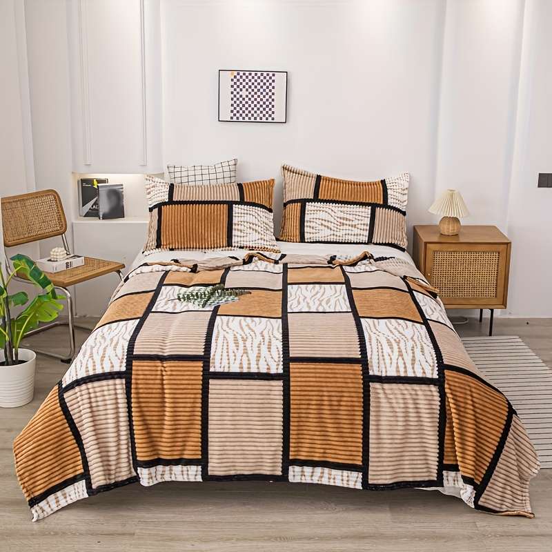 1ps Blanket Color Green Camel Grid size 78.7INx59IN 200CMx150CM