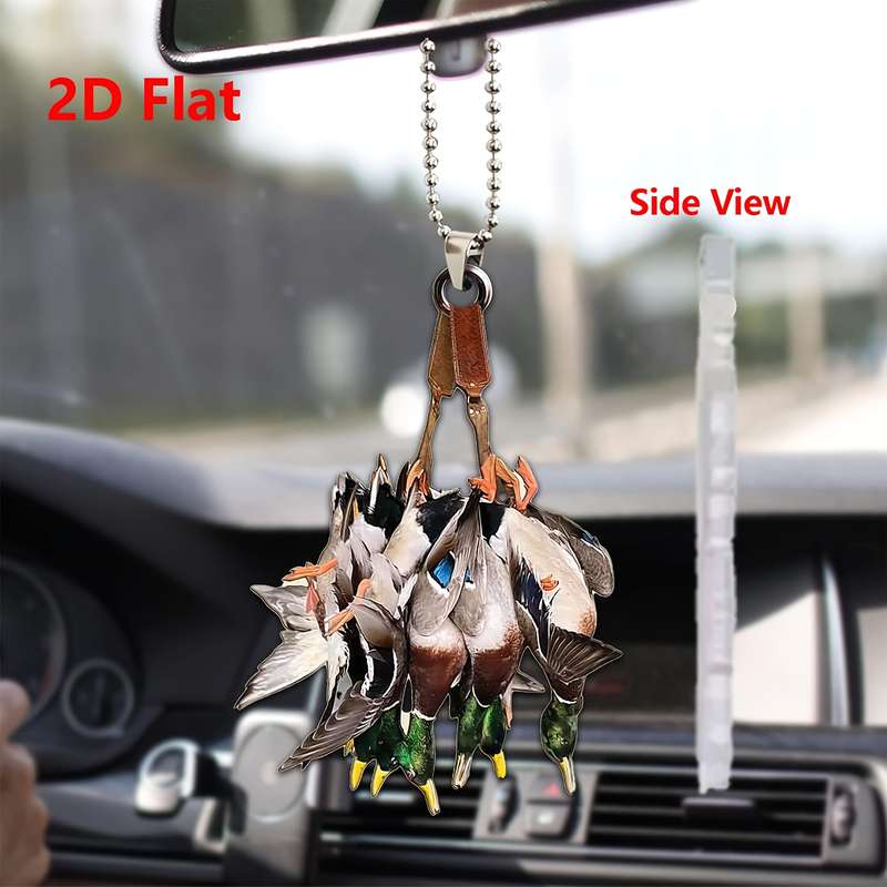 1pc 2D Flat  Creative Duck Hunting Acrylic Pendants Ideal for Car Rearview Mirror Decoration