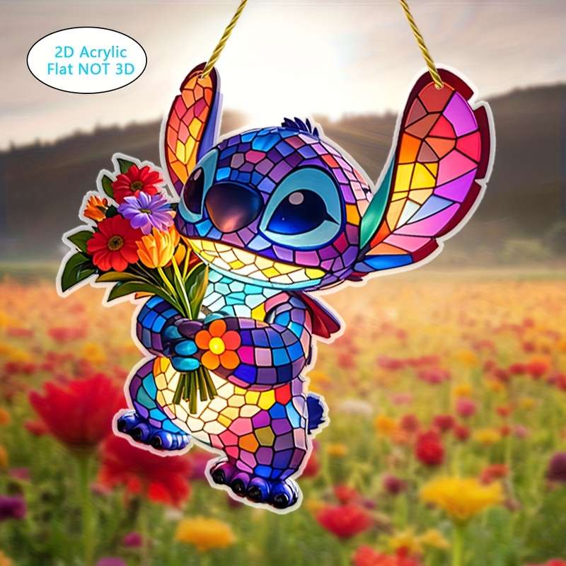 1pc 2D Flat  Decorative signs and plaques  Stitch holding flowers pendant acrylic stained glass