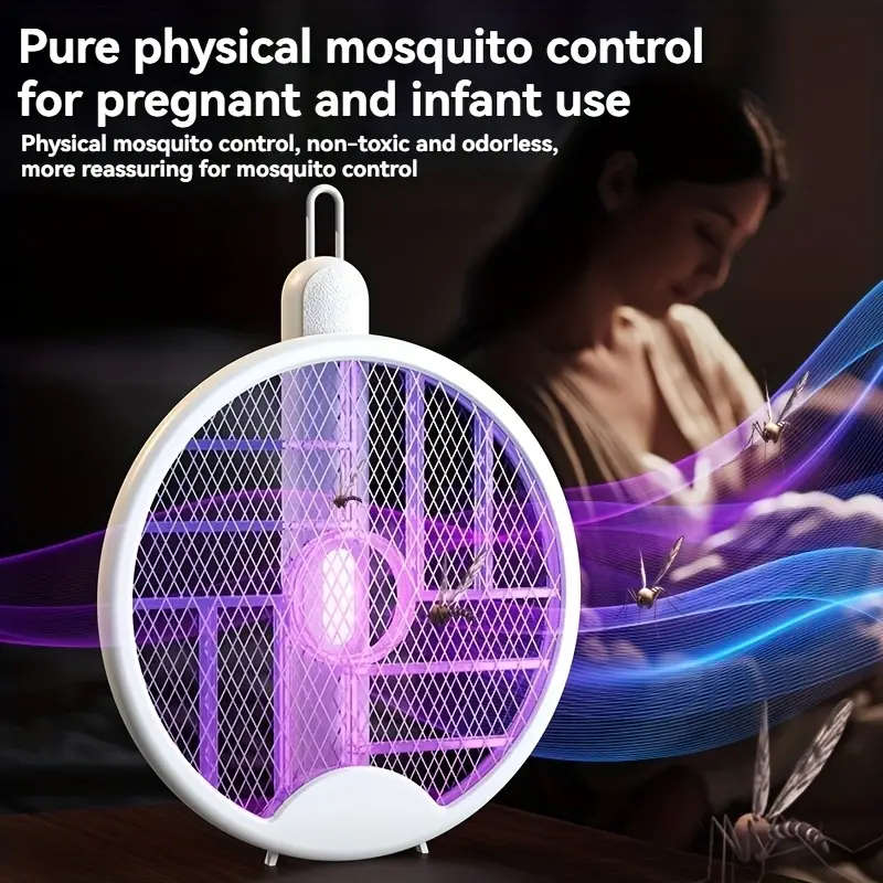 1pc USB Rechargeable Electric Mosquito Swatter Ball with Purple Light Insect Killer Foldable Design