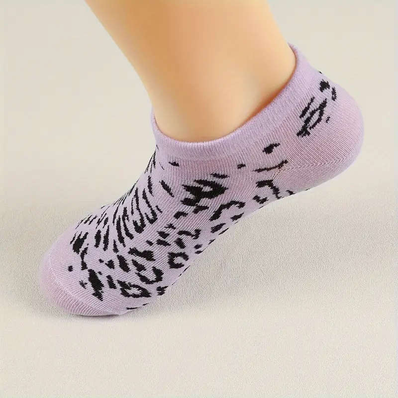 10pcs Women's Leopard Print Ankle Socks Multicolor Sweat-Wicking Casual Sporty Style Soft Polyester
