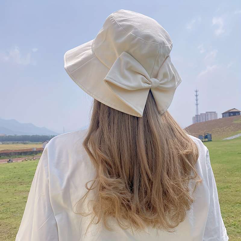 1pc New Style All-match Fisherman Hat with Back Split Sun Protection Bowknot Fashion Casual Sun Hat