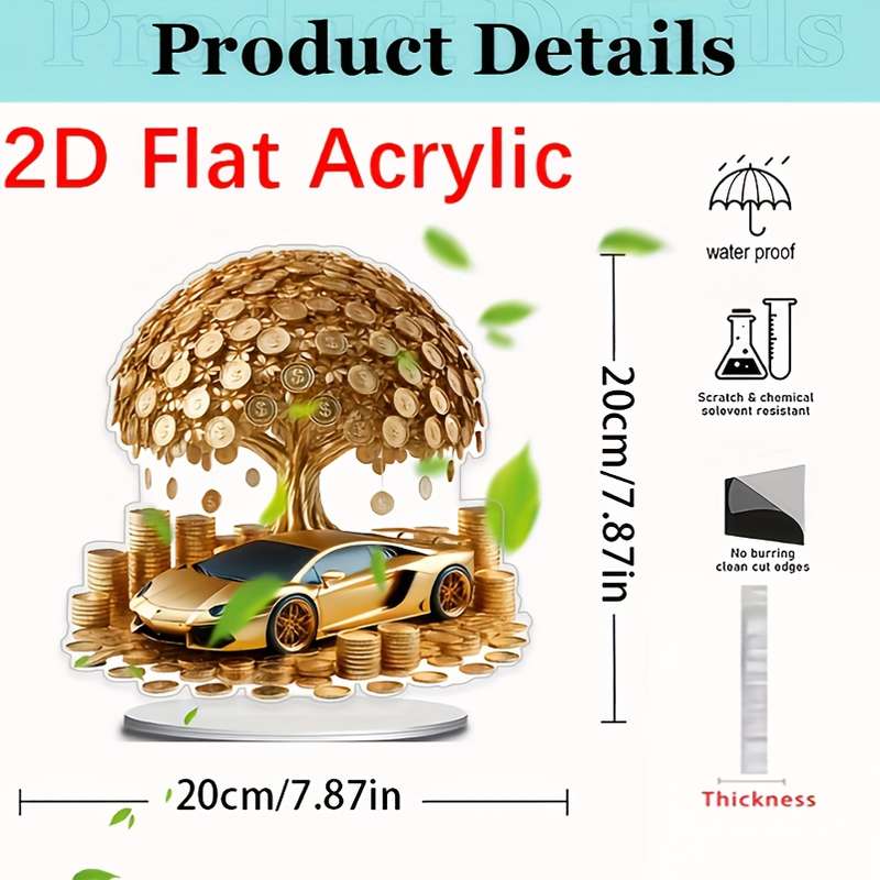 1pc 2D Flat  Acrylic Golden Tree Car Wall Art Bohemian Style  Design No Battery Needed