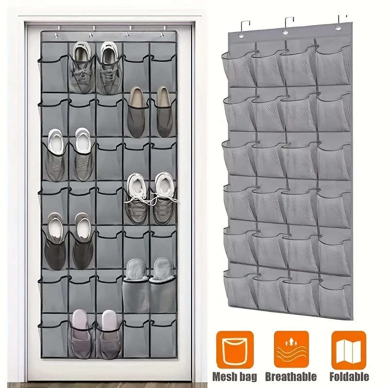 1pc 24Pocket Over-the-Door Shoe Organizer Durable Plastic Hanging Shoe Rack with Large Mesh Pockets