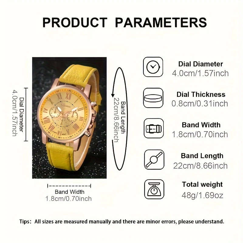 1pc Fashion Quartz Watch Rose Golden Accents White PU Leather Strap Round Dial with Black Numerals