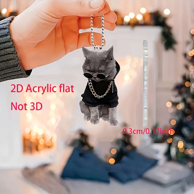 1pc 2D Flat   Stylish Acrylic Kitten Pendant with Glasses Chain Ideal for Car Mirrors Backpa