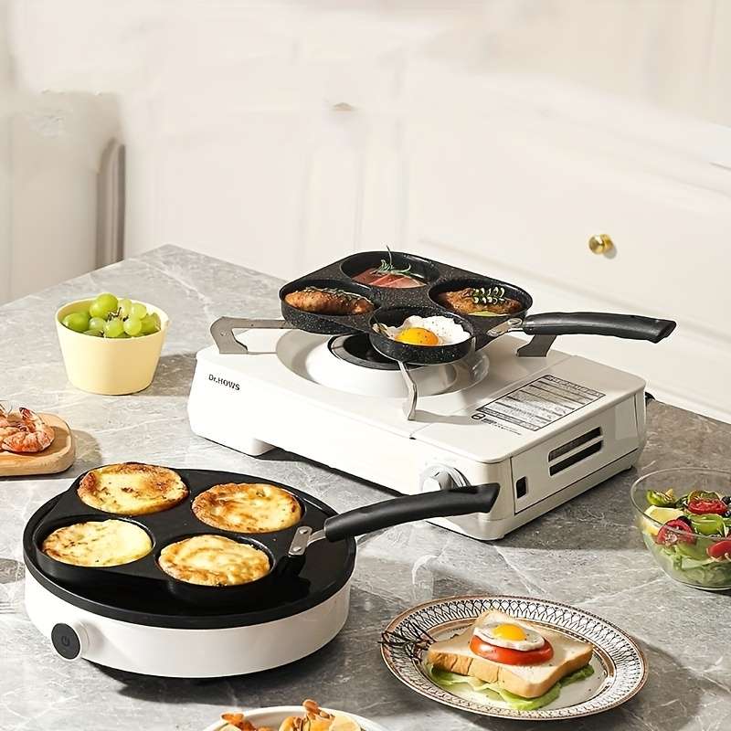 4-Cavity Non-Stick Frying Pan with Black Handle Heat-Resistant Microwave Gas Safe Easy to