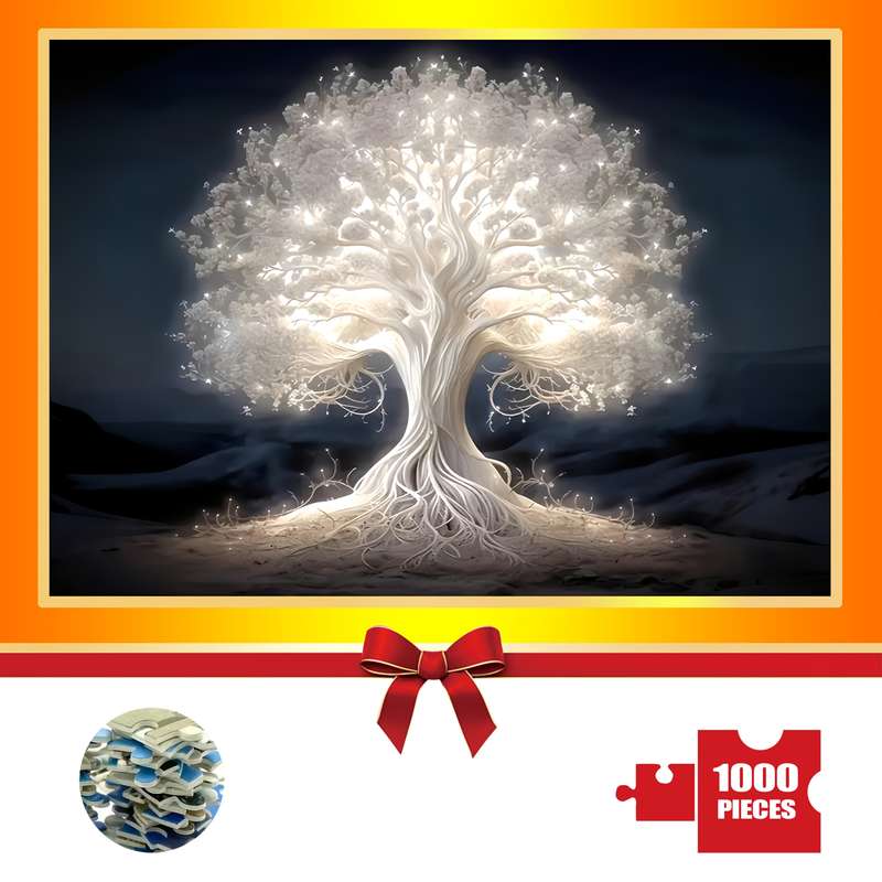 1000pcs White Wisdom Tree Puzzle Challenging DIY Brain Teaser Glowing Tree of Know