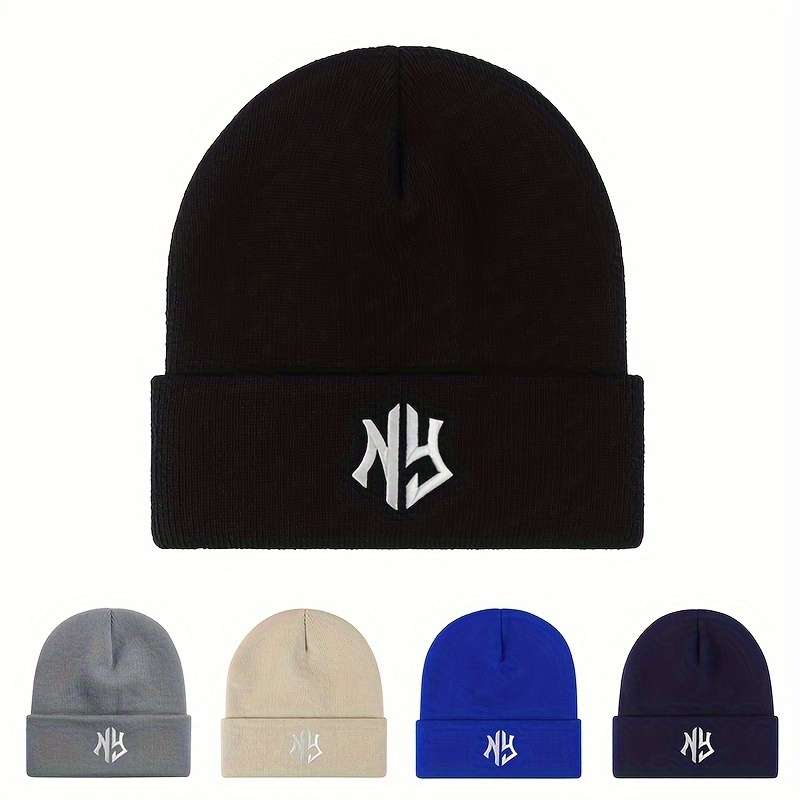 1pc Unisex Embroidered Letter Acrylic Knit Beanie Casual Style 100% Acrylic Warm Skull Cap for
