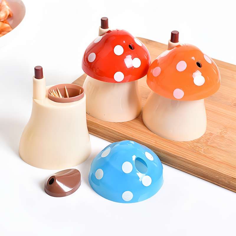 1pc Cute Mushroom Toothpick Box Press Type Portable Dispenser Plastic Kitchen And Restaurant
