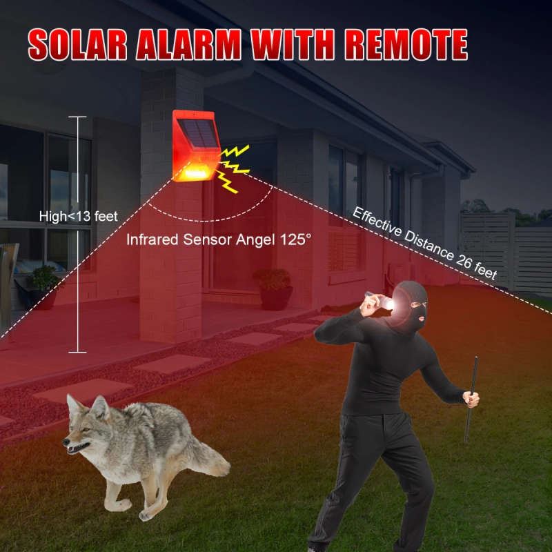 1pc Solar Alarm with Remote Control 129dB Outdoor Security Siren Motion Sensor Detector IP55 Night-O