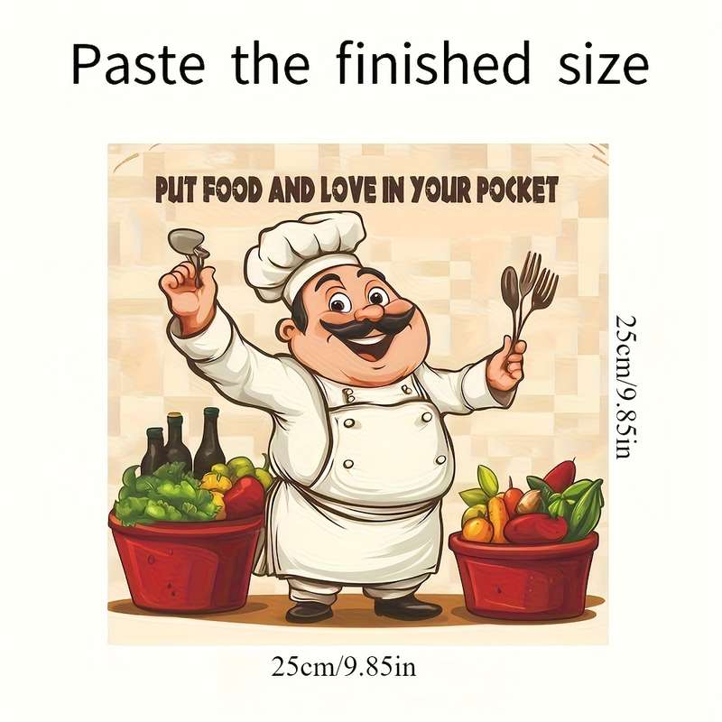 1pc Happy Chef Kitchen Wall Sticker Vibrant Cartoon Design with Fresh Fruits Vegetables Self-A
