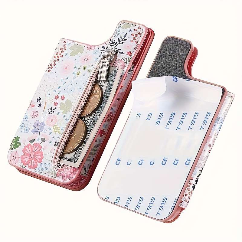 1pc Stylish Floral Mobile Phone Wallet with Zipper Coin Purse And Card Slots Your Basic Phone