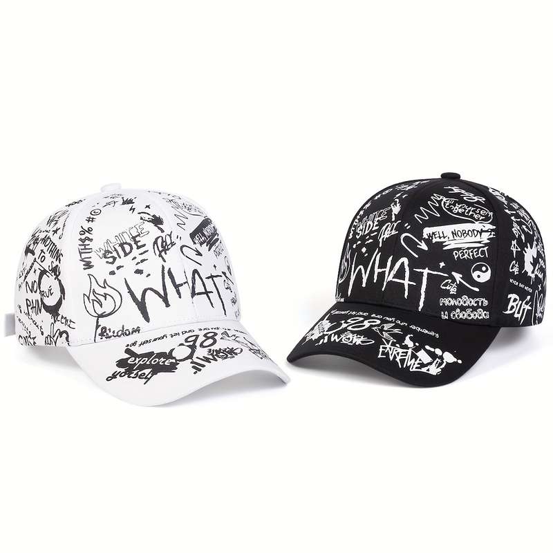 1pc Ladies WHAT Graffiti Baseball Cap: Adjustable Sun-Protective and Perfect for Outdoor Adventur