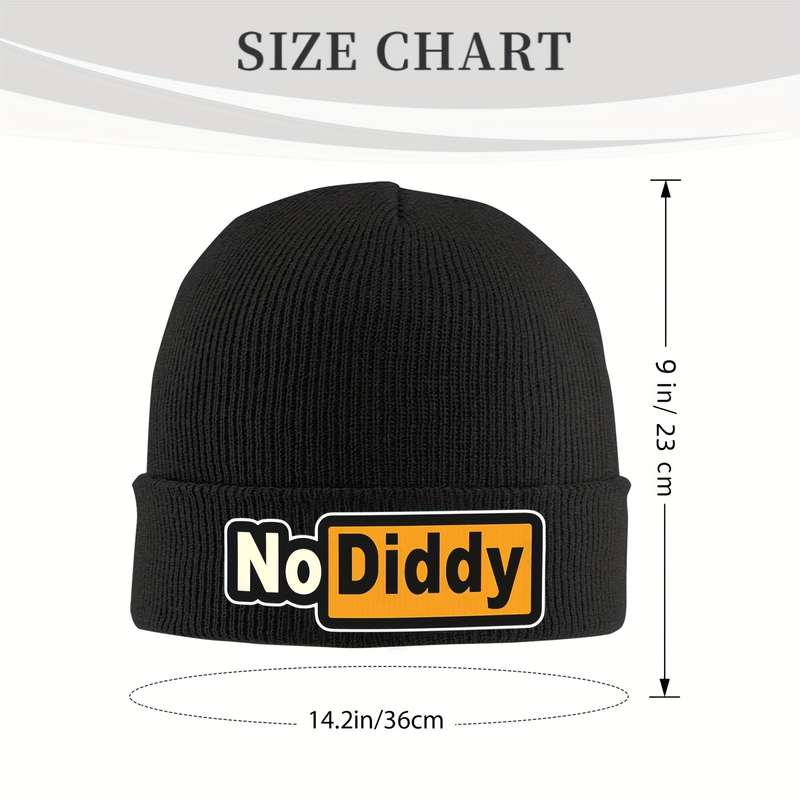 1pc Funky Style No Diddy Graphic Beanie Hat for Men 100% Acrylic Knit Cap with Slight Stret