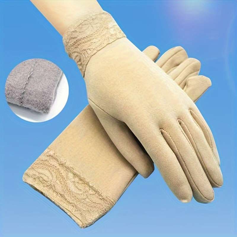 1 Pair Beige Color Warm Gloves