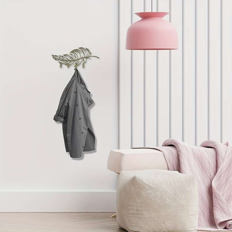 Boho-Chic Metal Feather KeychainEasy Install Wall Hook for Keys Coats  MorePerfect for Hallw