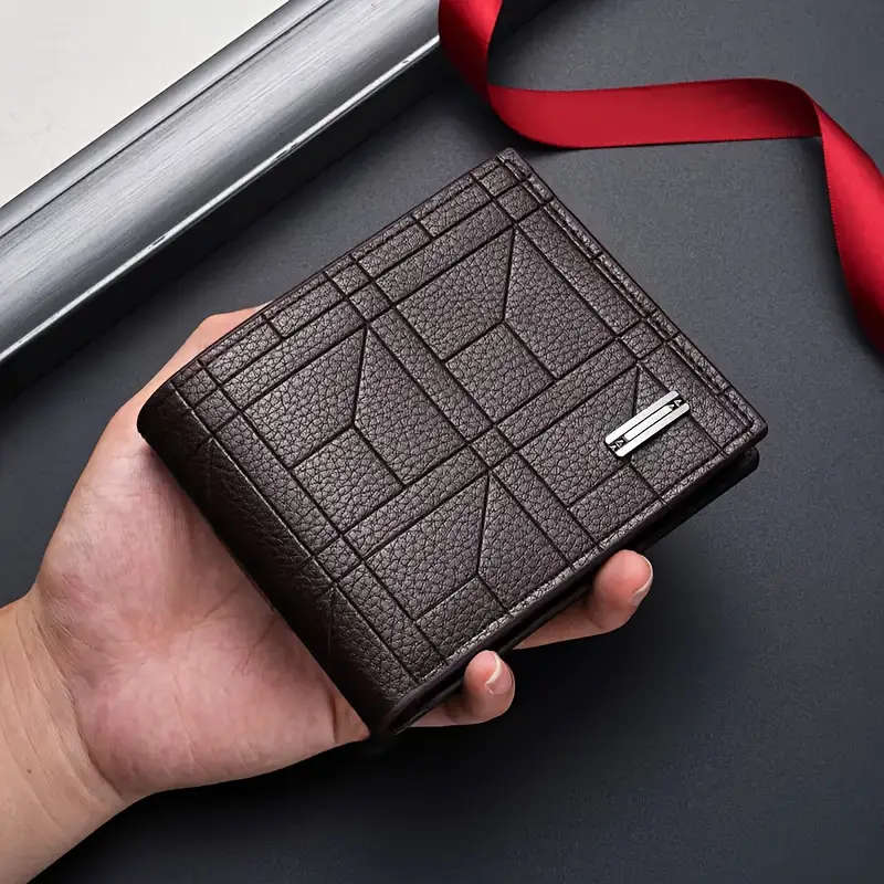 3pcs Men'S Gift Set Business Style Faux Leather Wallet Striped Pattern Hand Washable with Glasses an