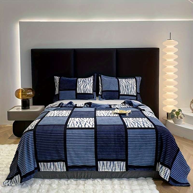 1ps Blanket Color Red And Blue Grid size 70x100