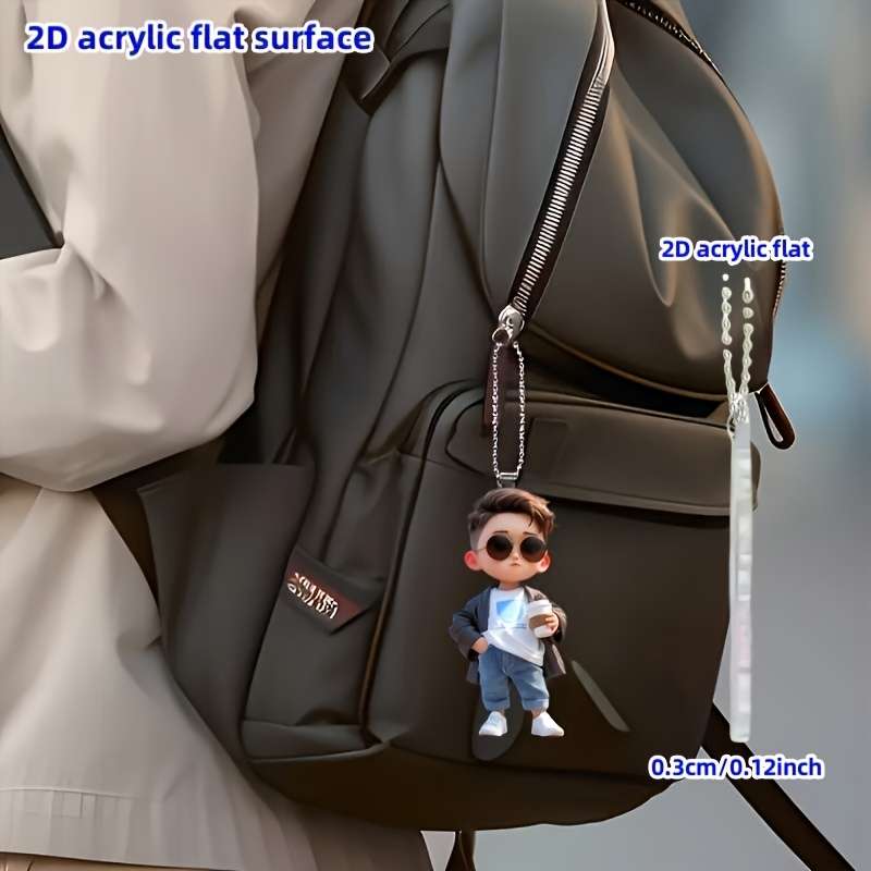 1pc 2D Flat   Cool Glasses Boy Acrylic Car Pendant  Design Multi-Functional Decorativ