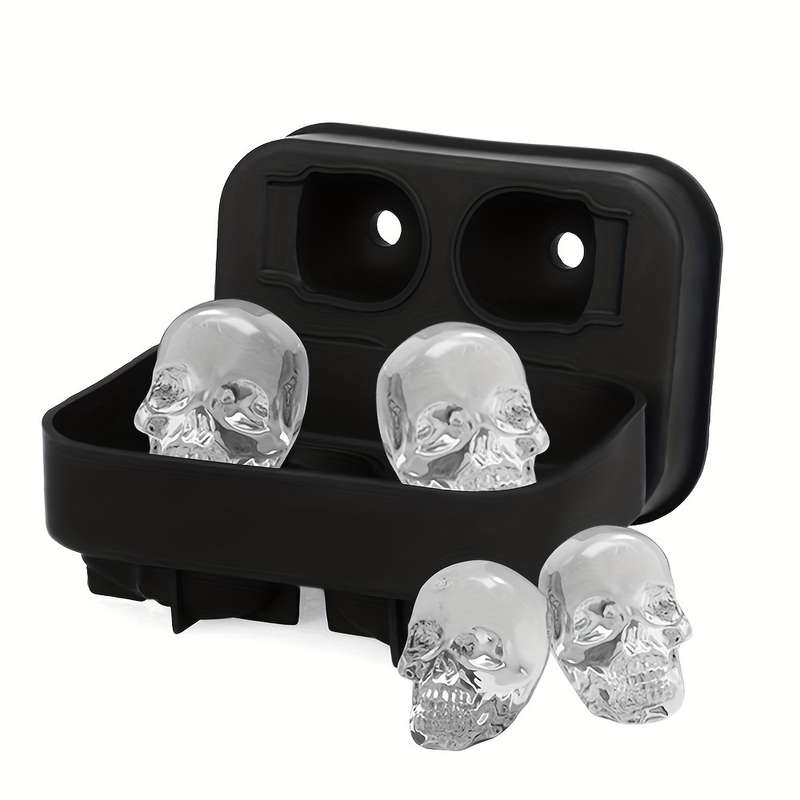 1pc Skull-Shaped Silicone Ice Cube Tray 4-Cavity DIY Mold for Whiskey Cocktails Perfect fo