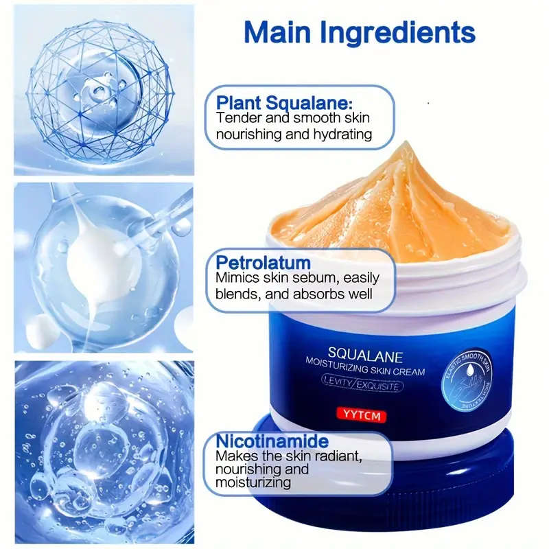 2pcs Squalane Moisturizing Skin Cream Hypoallergenic Glycerin-Enriched Nourishing Dry Skin Care