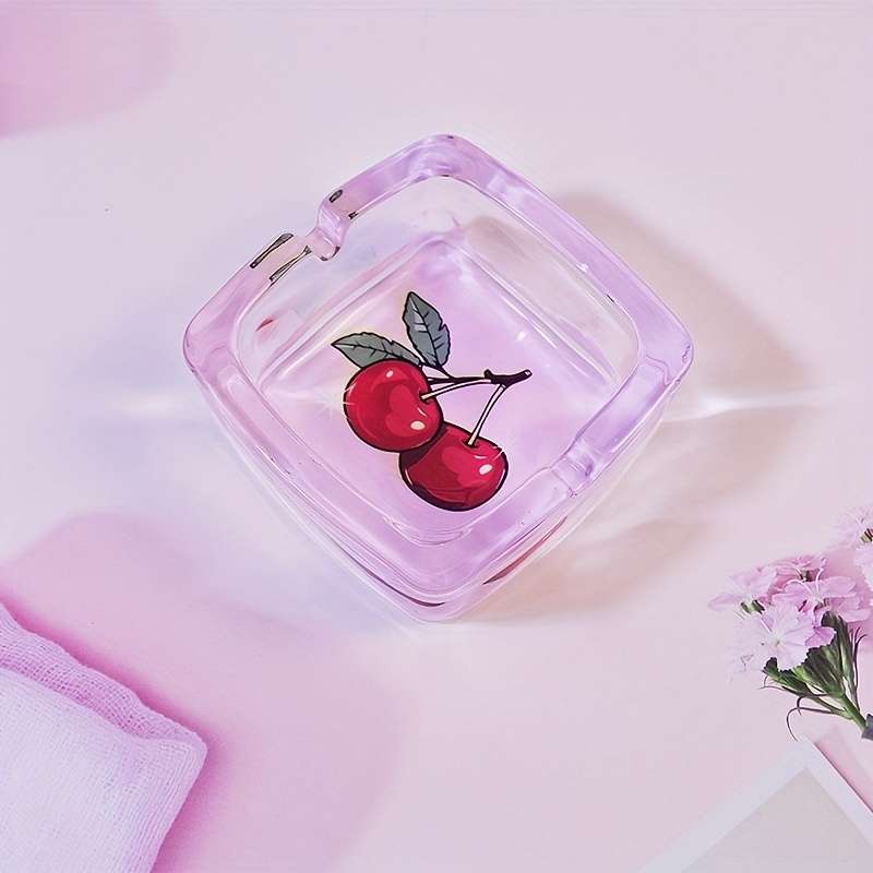 1pc Pink Cherry Square Glass Ashtray Home Office Bar Decoration Smoking Accessories The Perfec