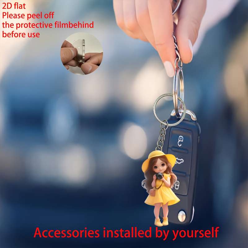 1pc 2D Flat   Acrylic Photography Girl Keychain Car Mirror Charm Elegant Mothers Day E
