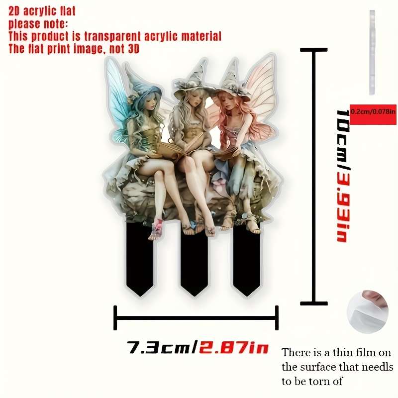 1pc 2D Flat   Printingacrylic fairy garden stakes rustic style reading fairy decorative ac