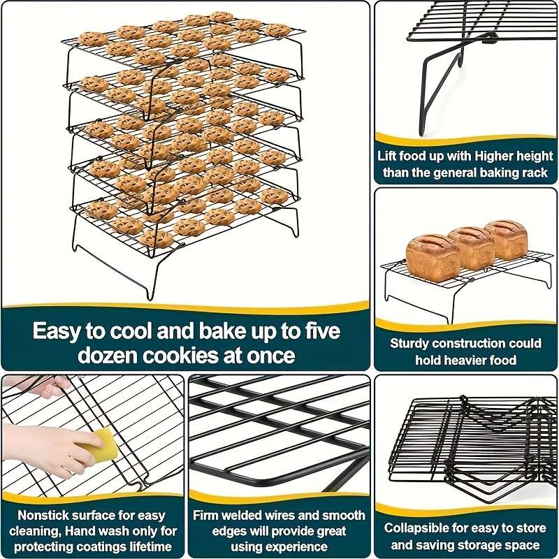 5pcs Cooling Rack Set Stackable Baking and Cooking Rack for Cooling Grilling Foldable and Hea