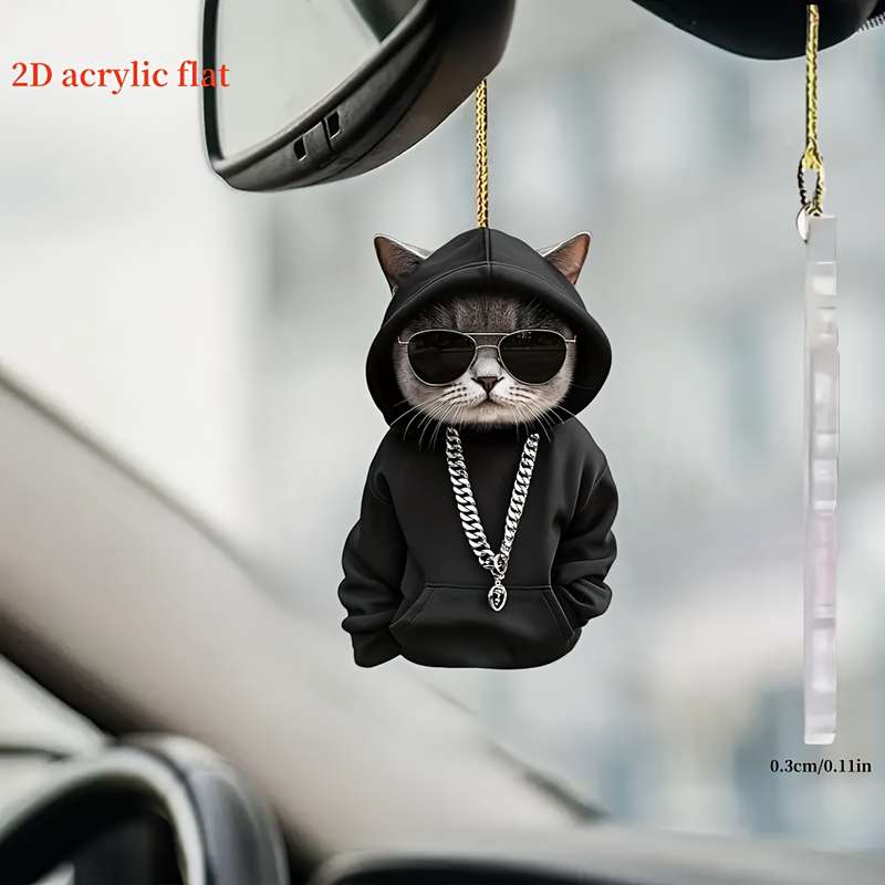 1pc 2D Flat  A Cute  Cartoon Black Cat Acrylic Pendant Perfect As a Gift Suitable for Rearview