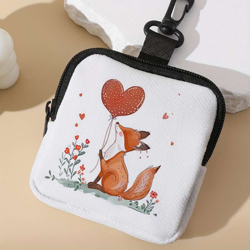 1pc Fox with Heart Balloon Print Large Capacity Coin Purse Polyester Multifunctional Key Card