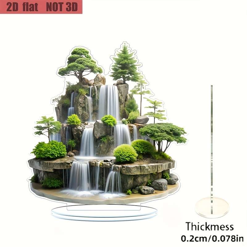 1pc 2D Flat  Acrylic Crystal Waterfall Mountain and Tree Desktop Decoration Set Versatile Home The