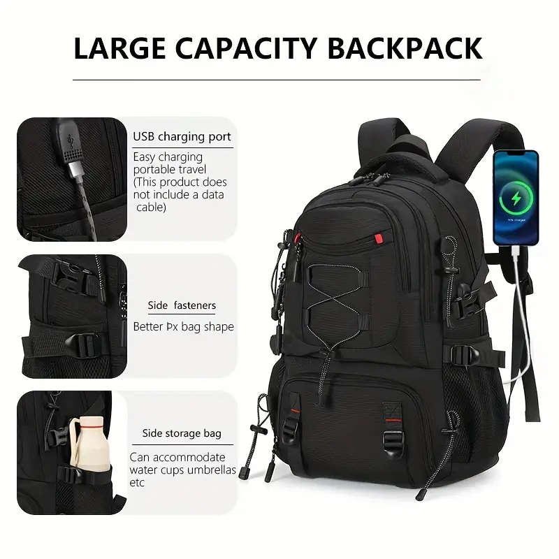 1pc Large Capacity Laptop Backpack with Shoe Storage Casual Polyester Travel Bag Outdoor Hiking Ruck