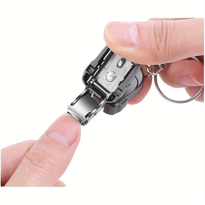 1pc Modern Stainless Steel Nail Clipper with Nail File Straight Blade Portable Clip-On Design