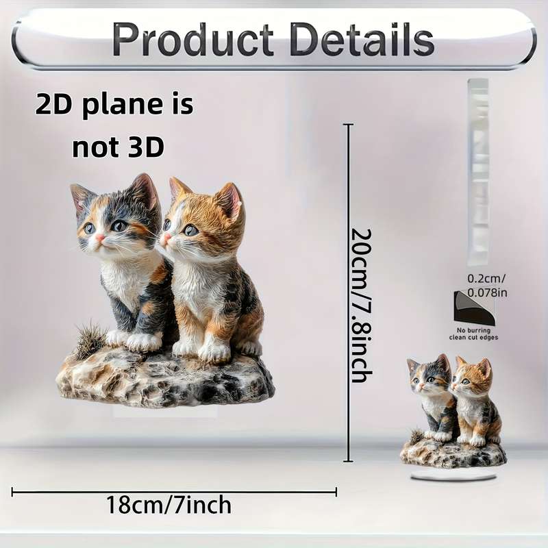 1pc 2D Flat    Acrylic Cat Statue Bohemian Style Decorative Plaque Orange White Kitt