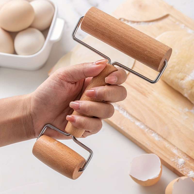 1pc Easy-Grip Dual-Ended Rolling Pin Stainless Steel Wood Perfect for Pizza Pie Cookies Dum