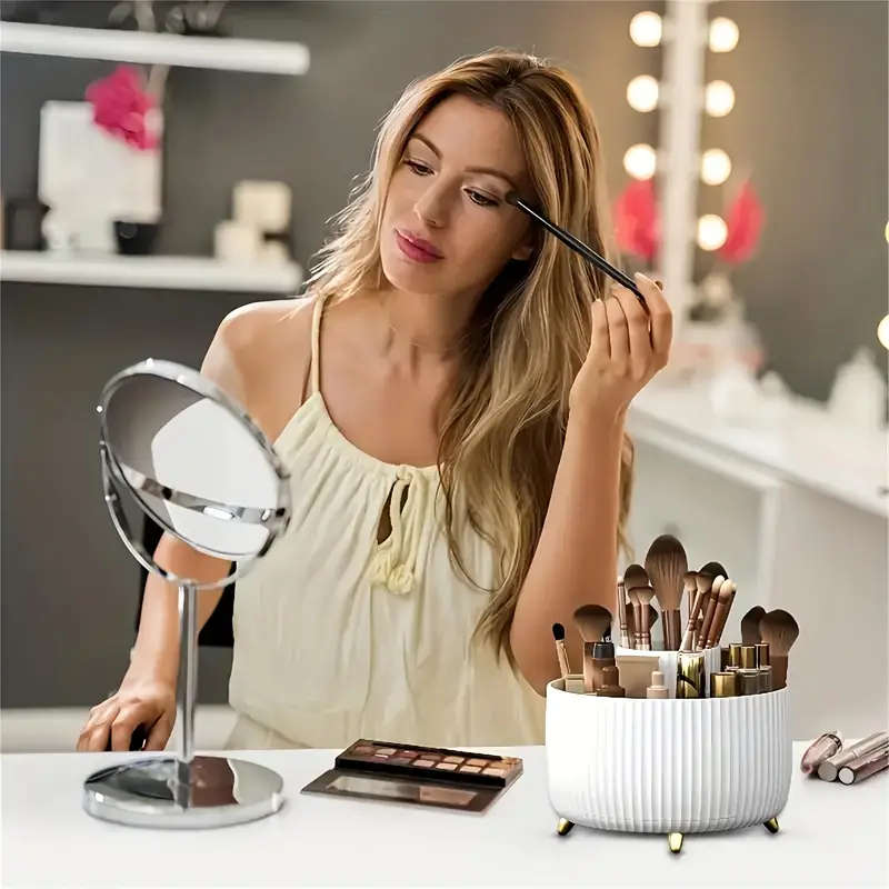 1pc 360 Rotating Makeup Organizer Plastic Cosmetic Storage with 5 Compartments Multi-Functional