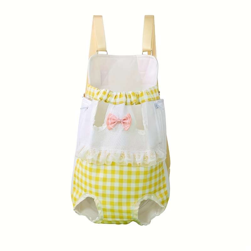 1pc Yellow Plaid M Pet Bag