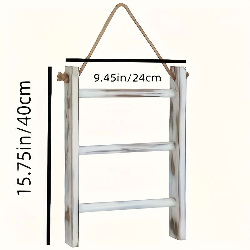 1pc Bohemian Rustic White-Washed Wooden Towel Ladder 3-Tier Wall-Mounted Bathroom Kitchen S